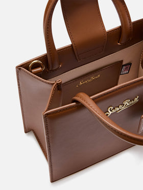 Brown Mini Shop bag in leather with logo lettering