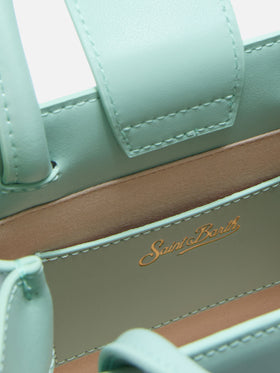 Structured Shop mini bag in mint green smooth leather with metal tag