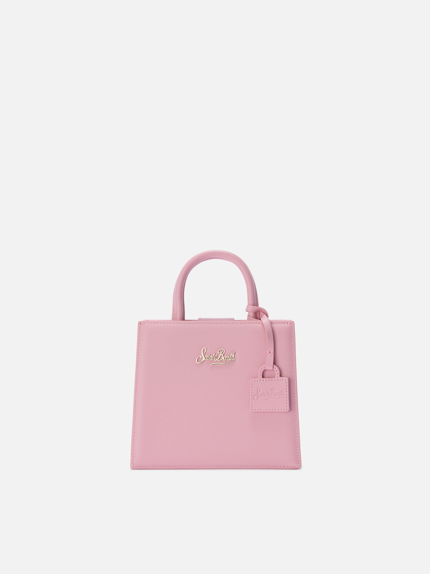 Structured Shop mini bag in pink smooth leather with metal tag