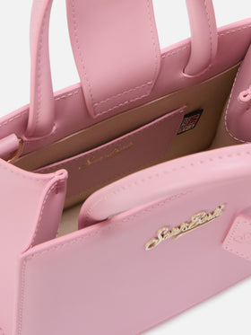 Structured Shop mini bag in pink smooth leather with metal tag