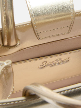 Structured Shop Mini bag in gold laminated leather with metal tag