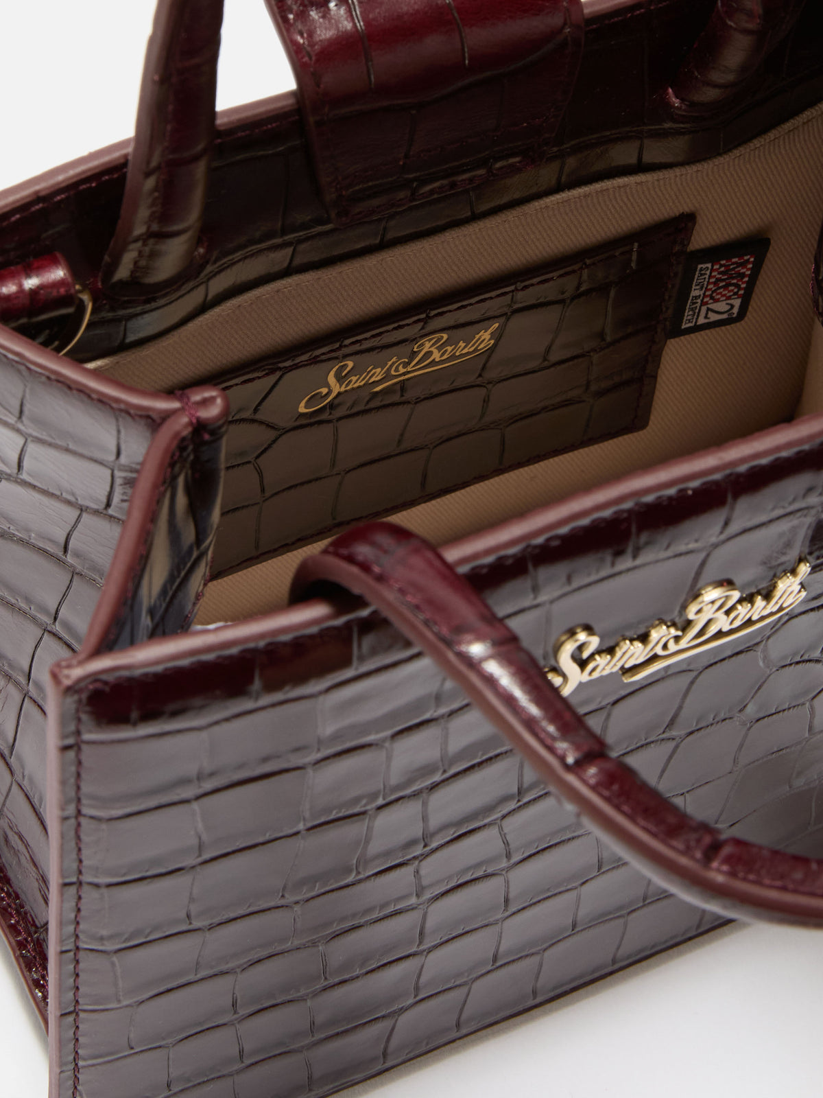 Bordeaux Mini Shop bag in croco print leather