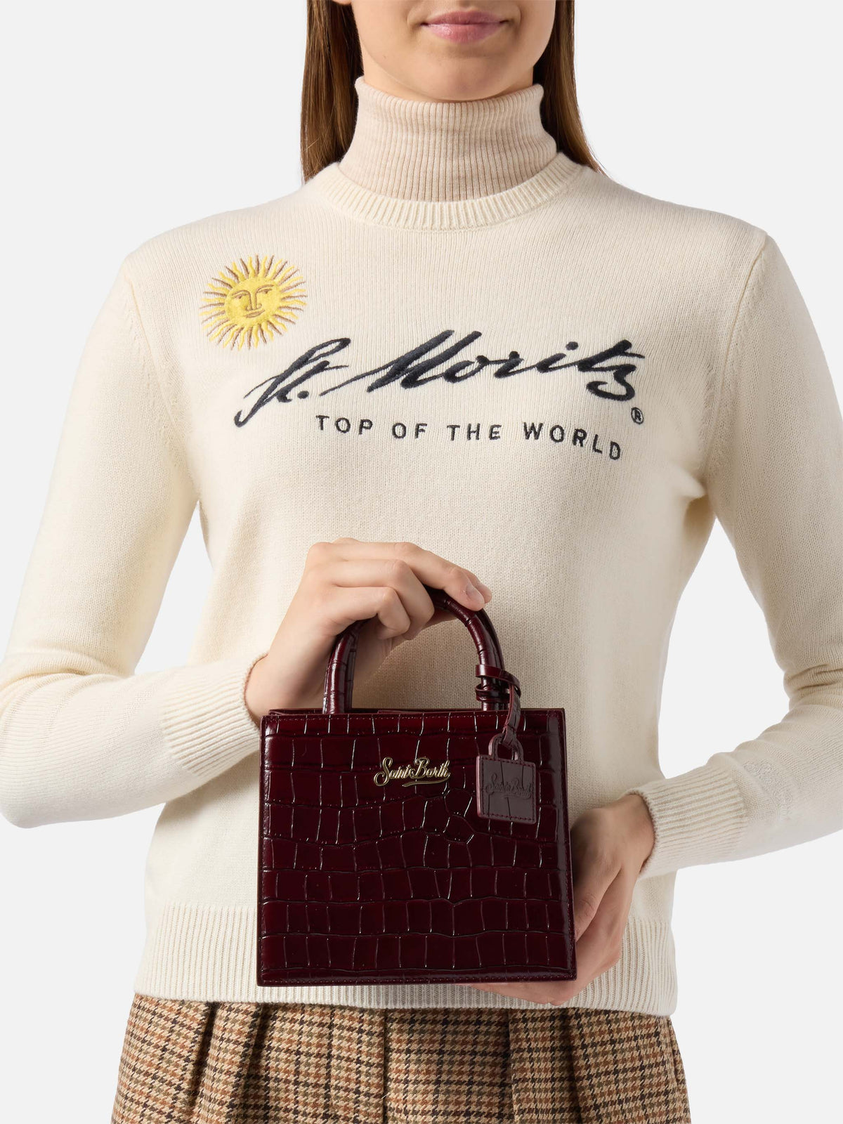Bordeaux Mini Shop bag in croco print leather