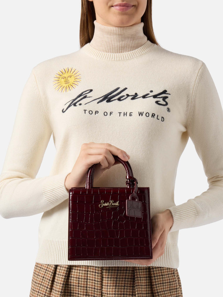 Borsa Mini Shop bordeaux in pelle stampa cocco