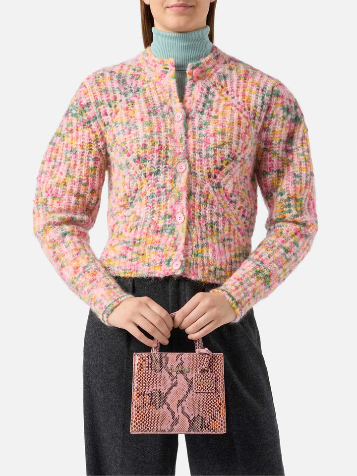Borsa a mano Shop Bag Mini in pelle stampa pitonata rosa