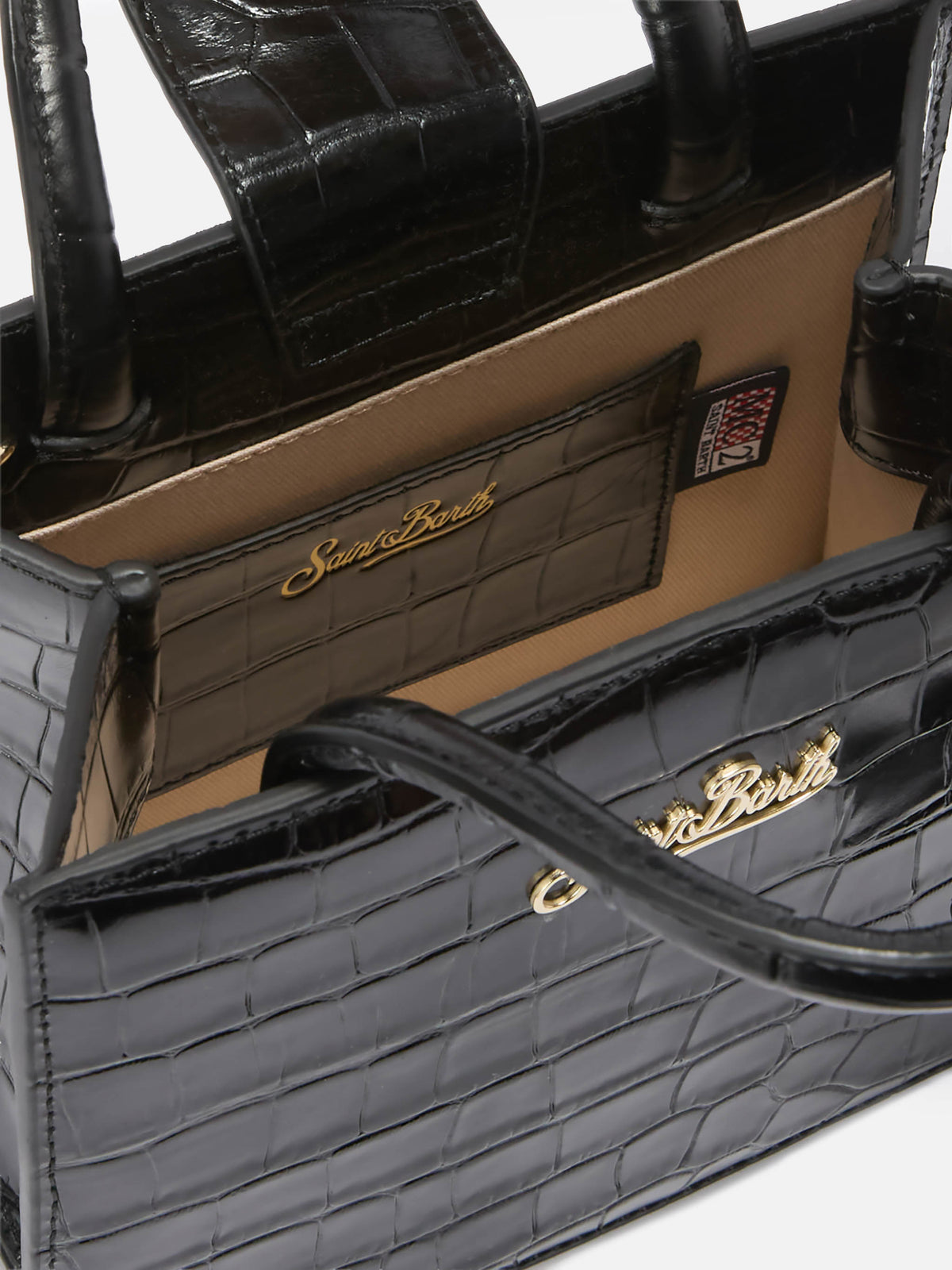 Schwarze Mini Shop Bag aus Leder mit Kroko-Print 