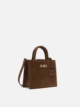 Mini shopping bag marrón de ante con lettering del logo 