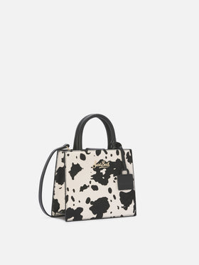Borsa Shop Mini strutturata in cavallino con fantasia muccata