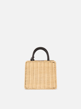 Structured Shop Mini bag in wicker with black leather details