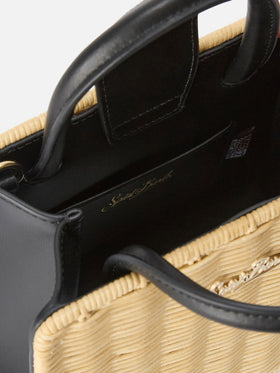 Structured Shop Mini bag in wicker with black leather details