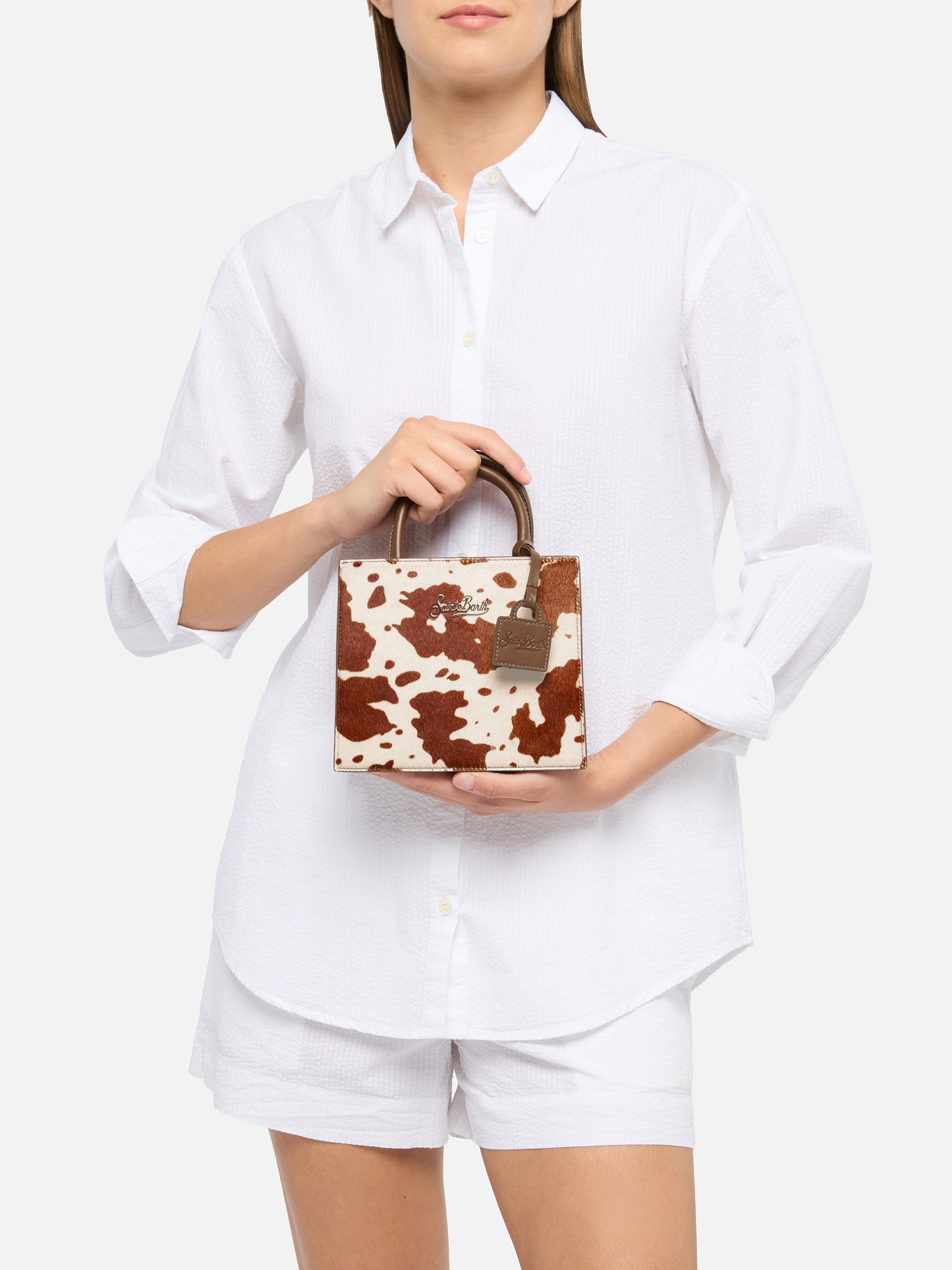Shop Bag Mini in cavallino con stampa muccata