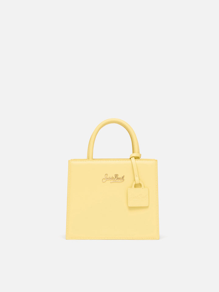 Structured Shop mini bag in butter yellow smooth leather with metal tag
