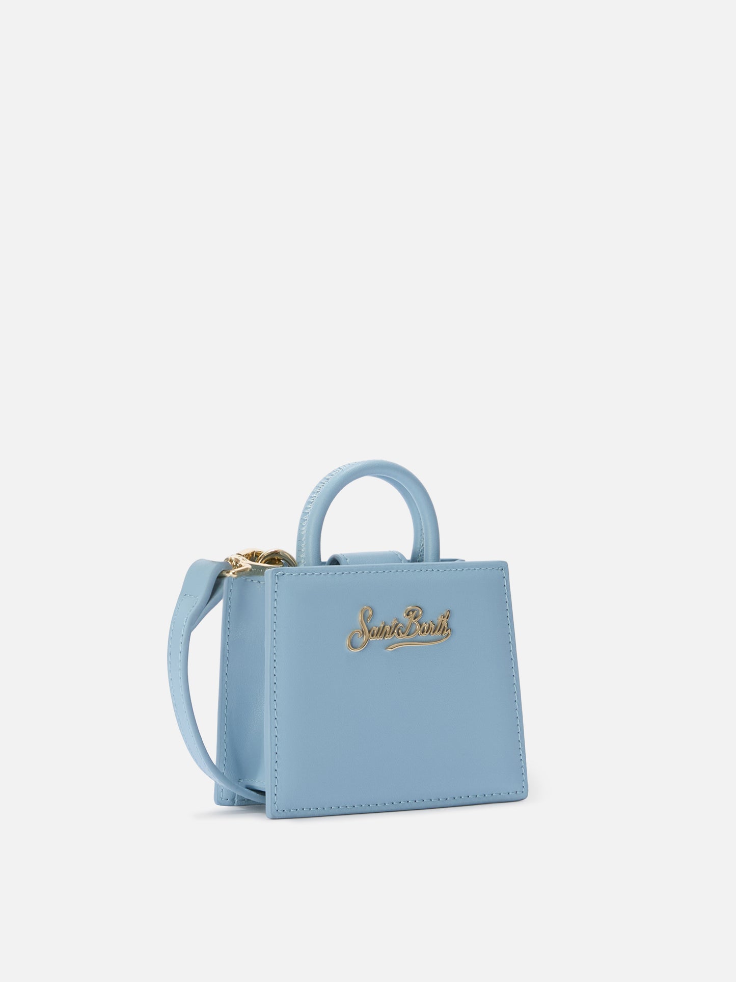 Structured Shop micro bag in light blue smooth leather with metal tag