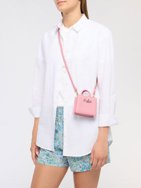 Structured Shop micro bag in pink smooth leather with metal tag