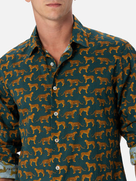 Man muslin cotton shirt Sikelia with cheeta print
