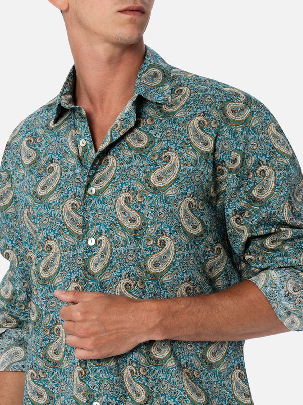 Camicia da uomo Sikelia in mussola di cotone con stampa paisley