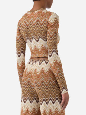 Siviglia cropped degradé raschel top with wave pattern