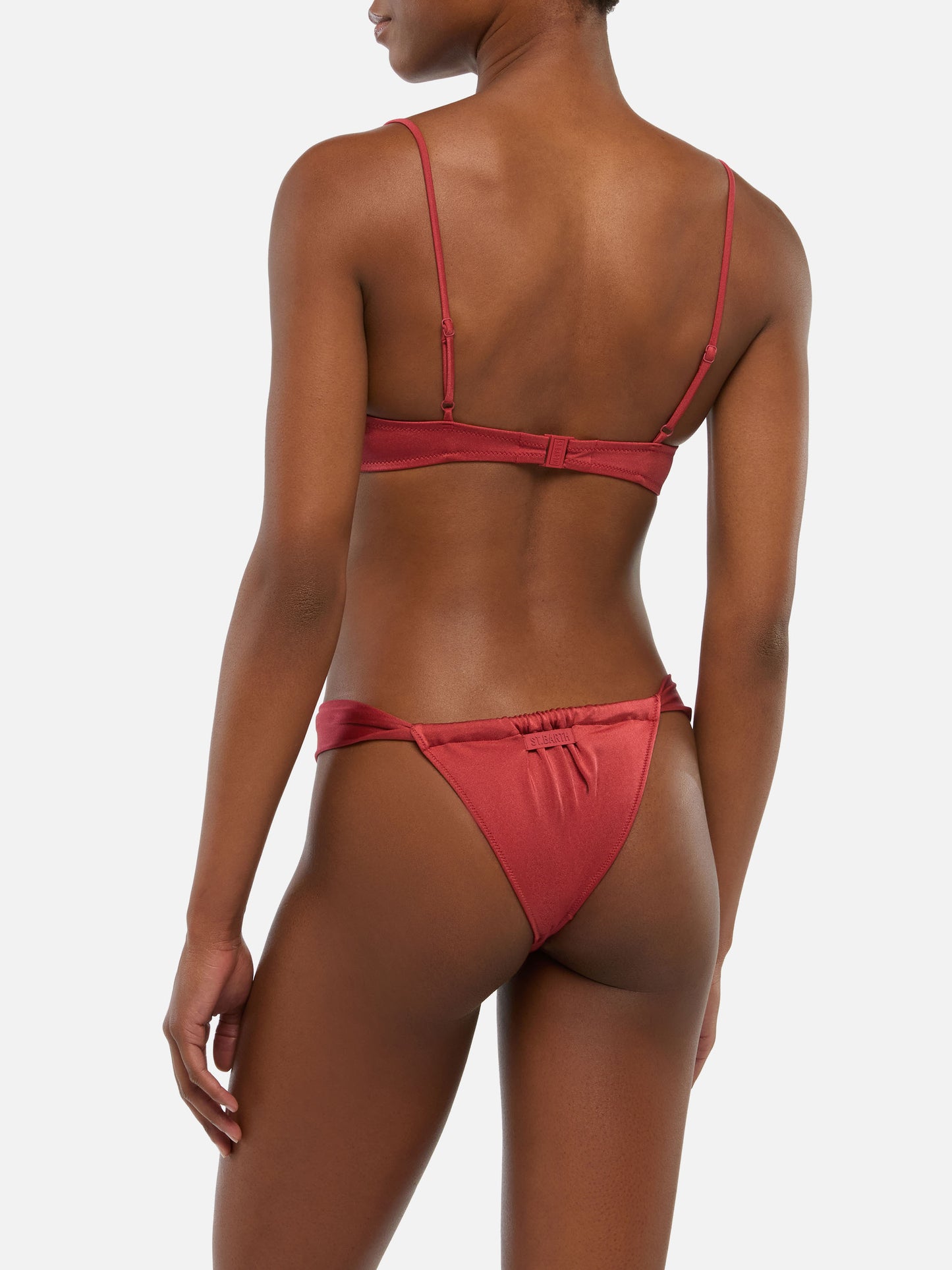 Bikini a bralette con ferretto Salina Noelle abbinato a slip sgambati in rosso mattone shimmer