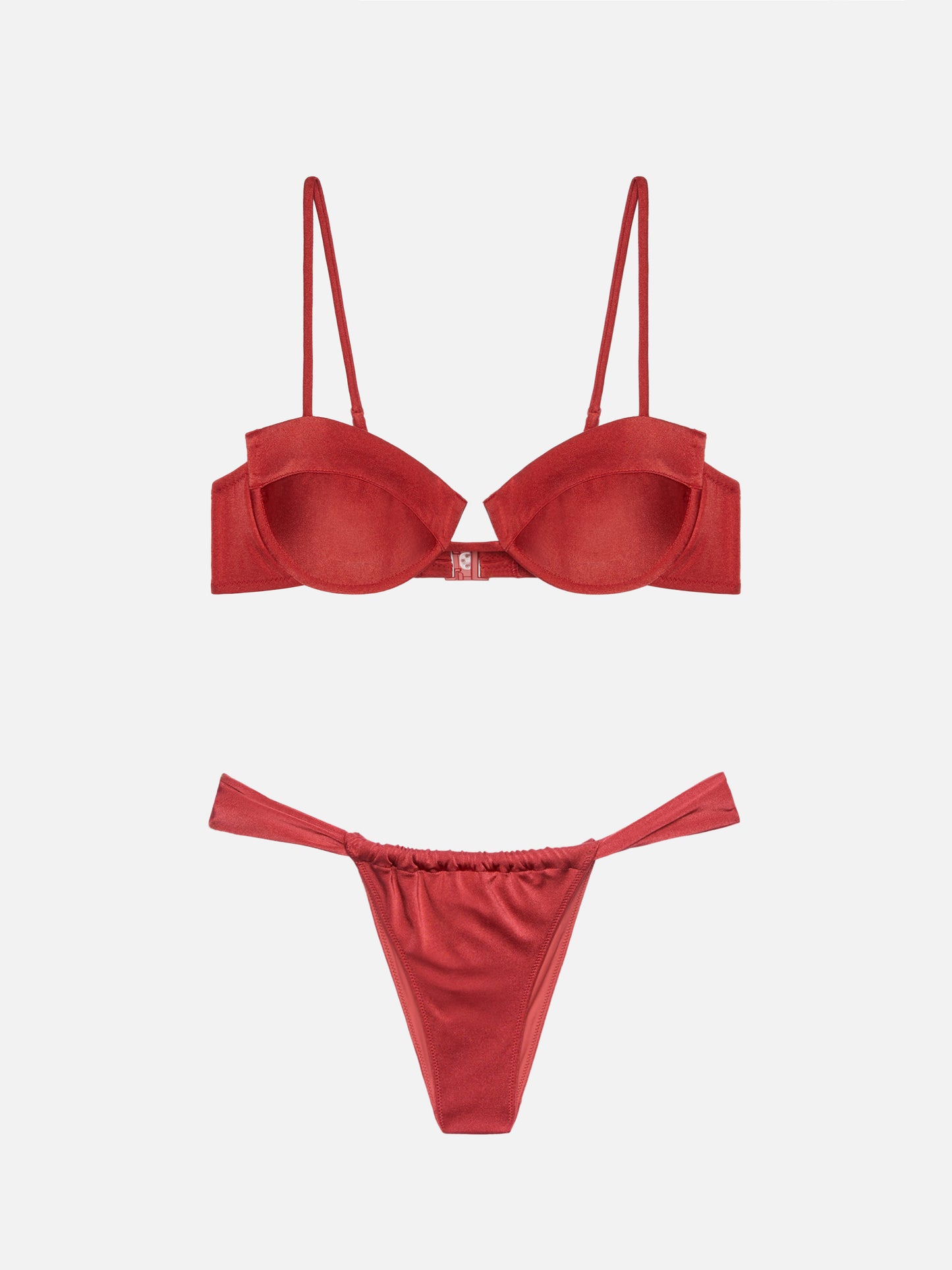 Bikini a bralette con ferretto Salina Noelle abbinato a slip sgambati in rosso mattone shimmer