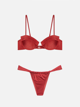 Bikini a bralette con ferretto Salina Noelle abbinato a slip sgambati in rosso mattone shimmer