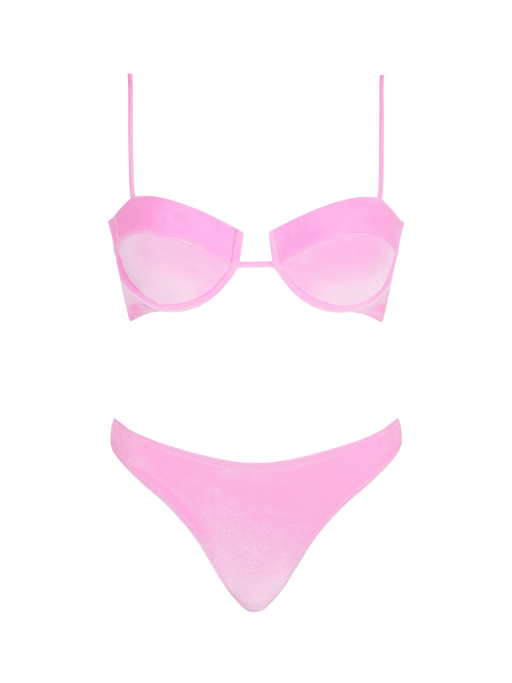 Woman pink chenille underwired bralette bikini Salina Naomi