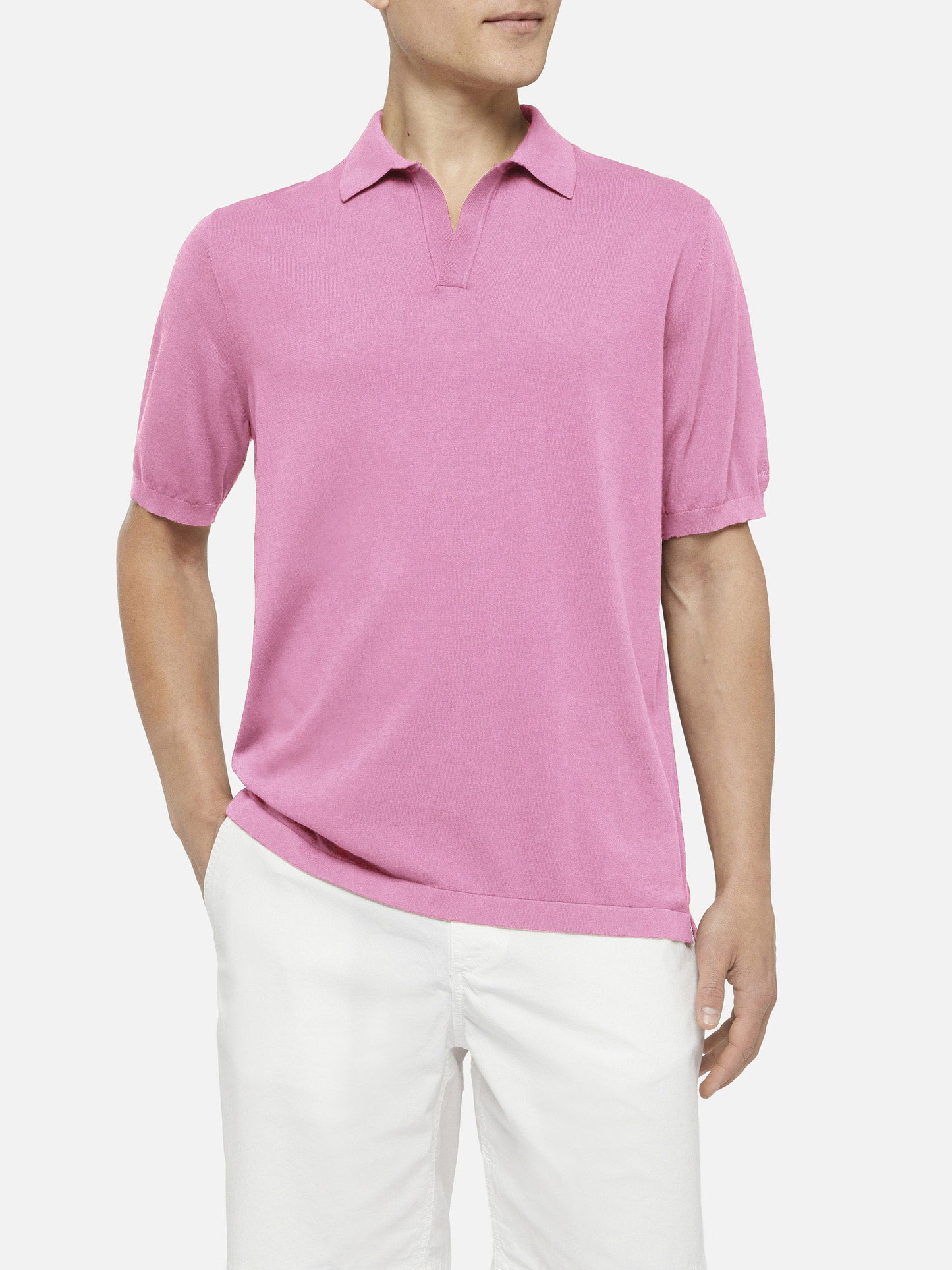 Sloan bubble pink buttonless knitted polo shirt