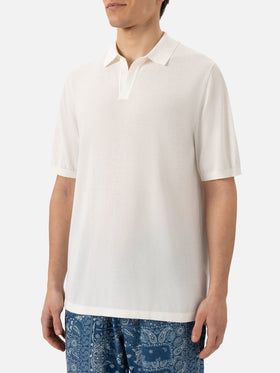 Sloan white buttonless knitted polo shirt