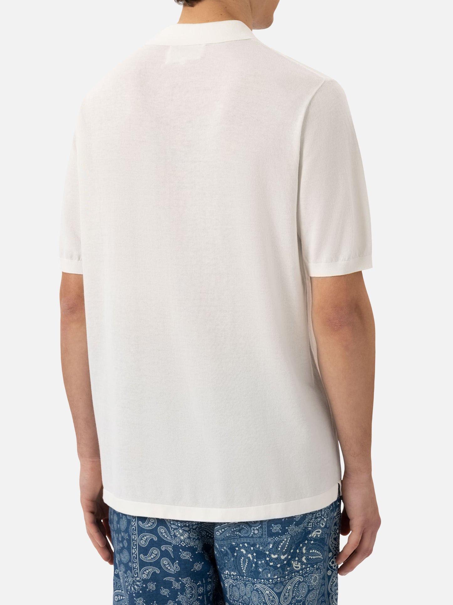 Sloan white buttonless knitted polo shirt