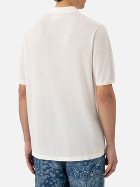 Sloan white buttonless knitted polo shirt
