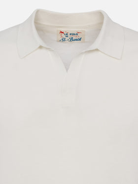 Sloan white buttonless knitted polo shirt