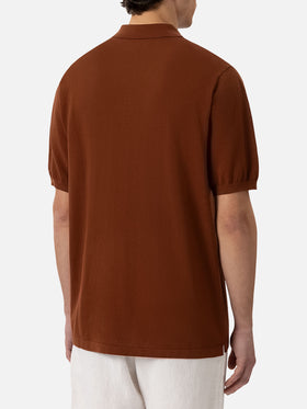 Sloan camel brown buttonless knitted polo shirt