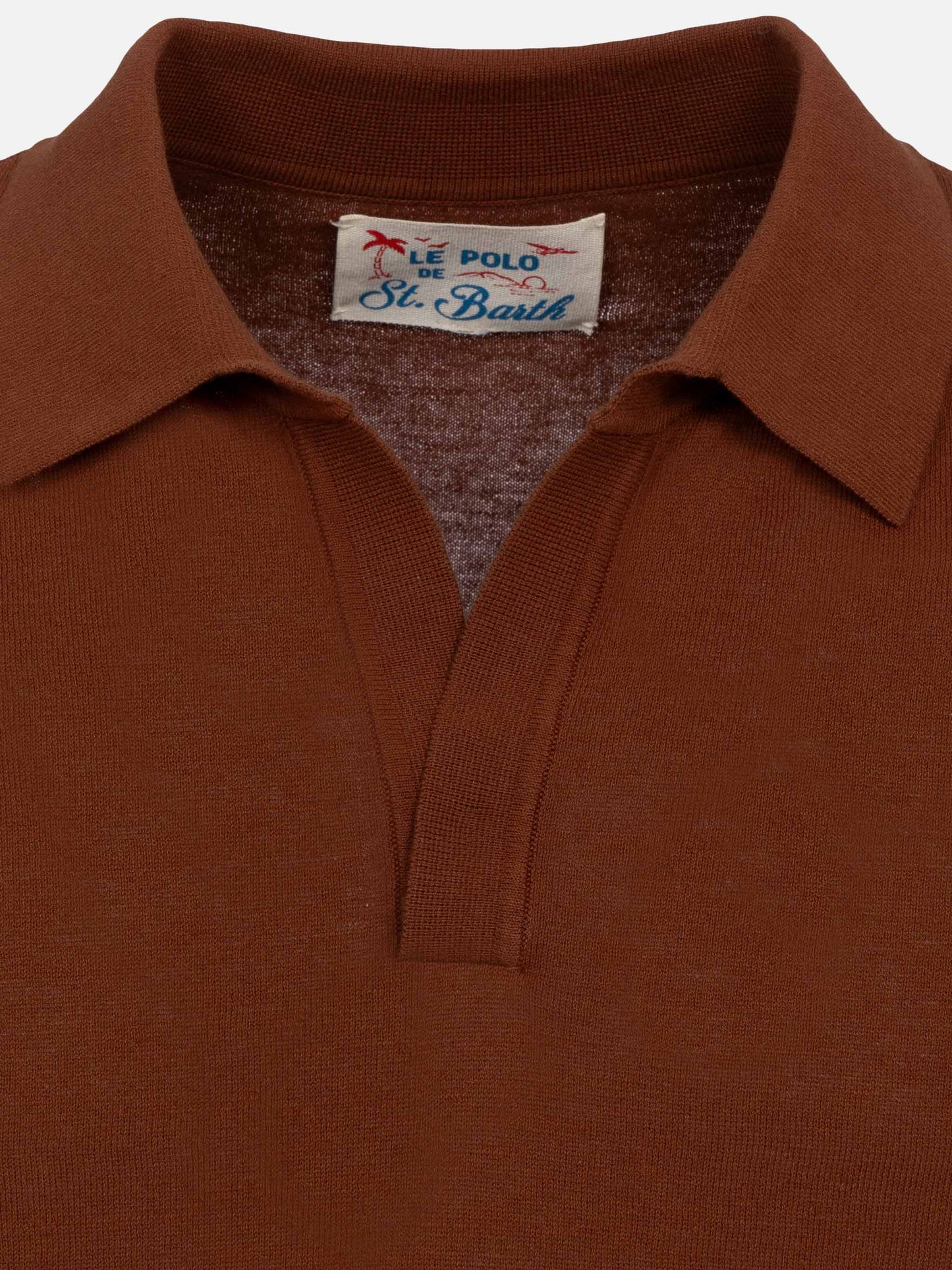 Sloan camel brown buttonless knitted polo shirt