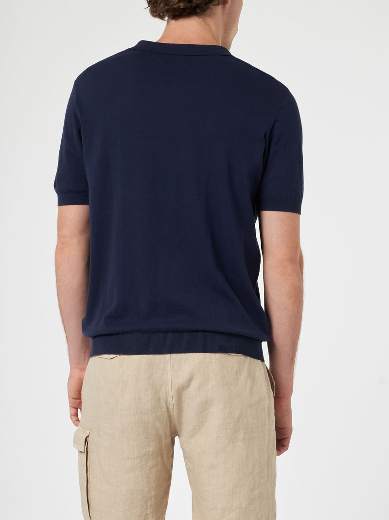 Man navy blue knit polo shirt Sloan