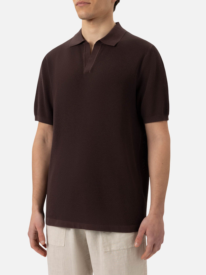 Sloan – Braunes Poloshirt aus Netzstoff