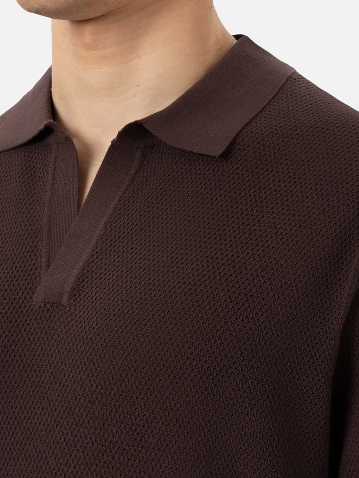 Sloan – Braunes Poloshirt aus Netzstoff