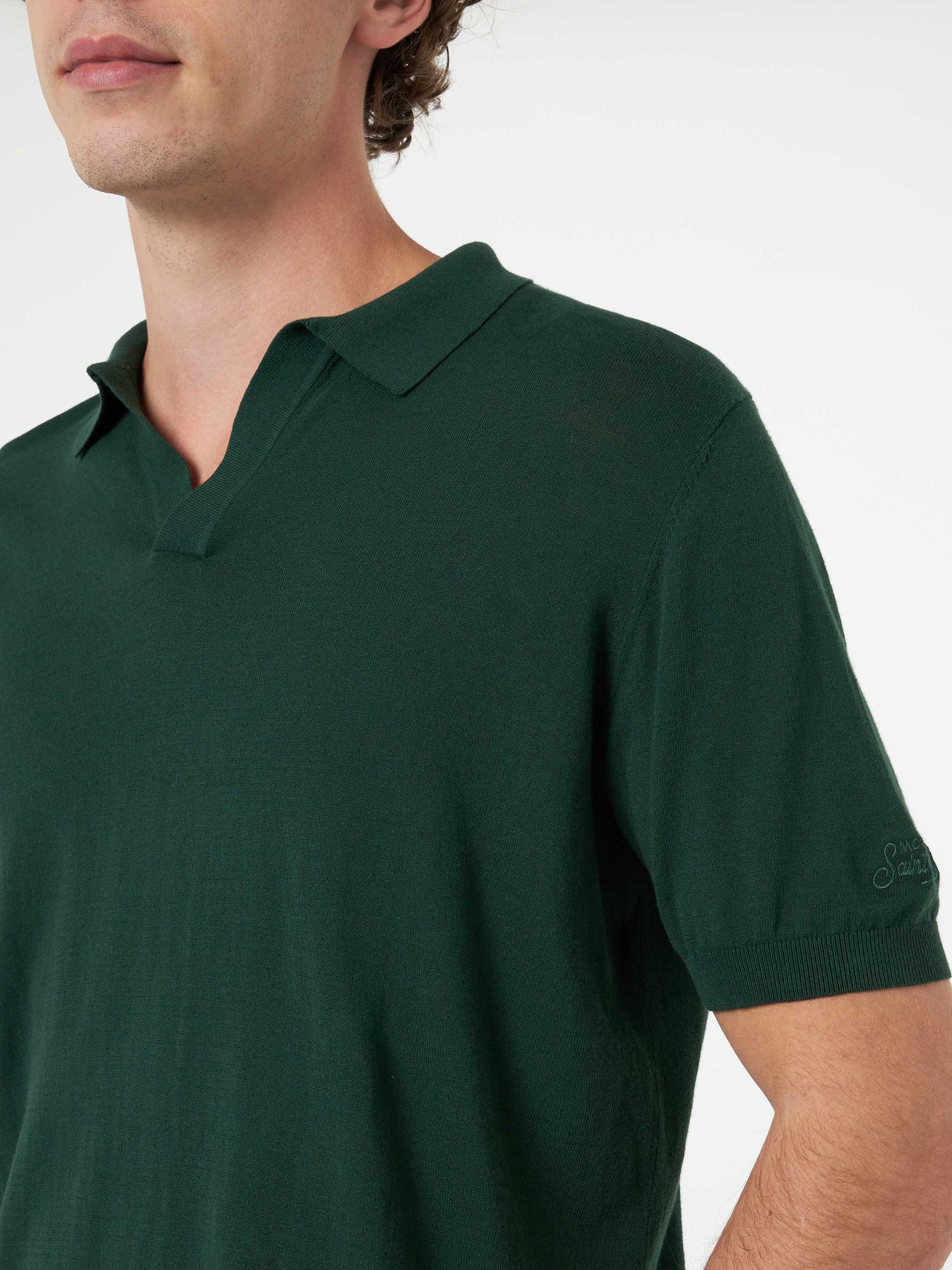 British green buttonless knitted polo shirt Sloan - MC2 Saint Barth