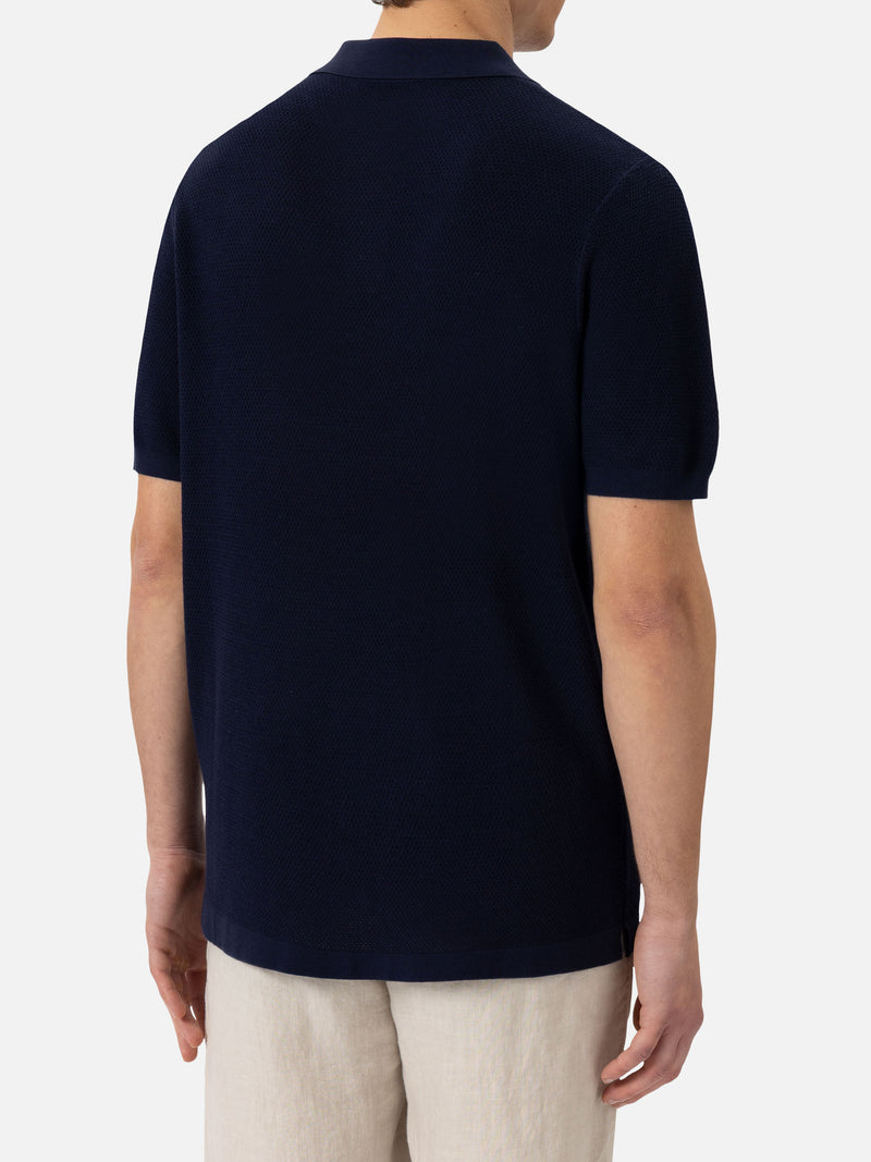 Sloan navy blue mesh knitted polo shirt