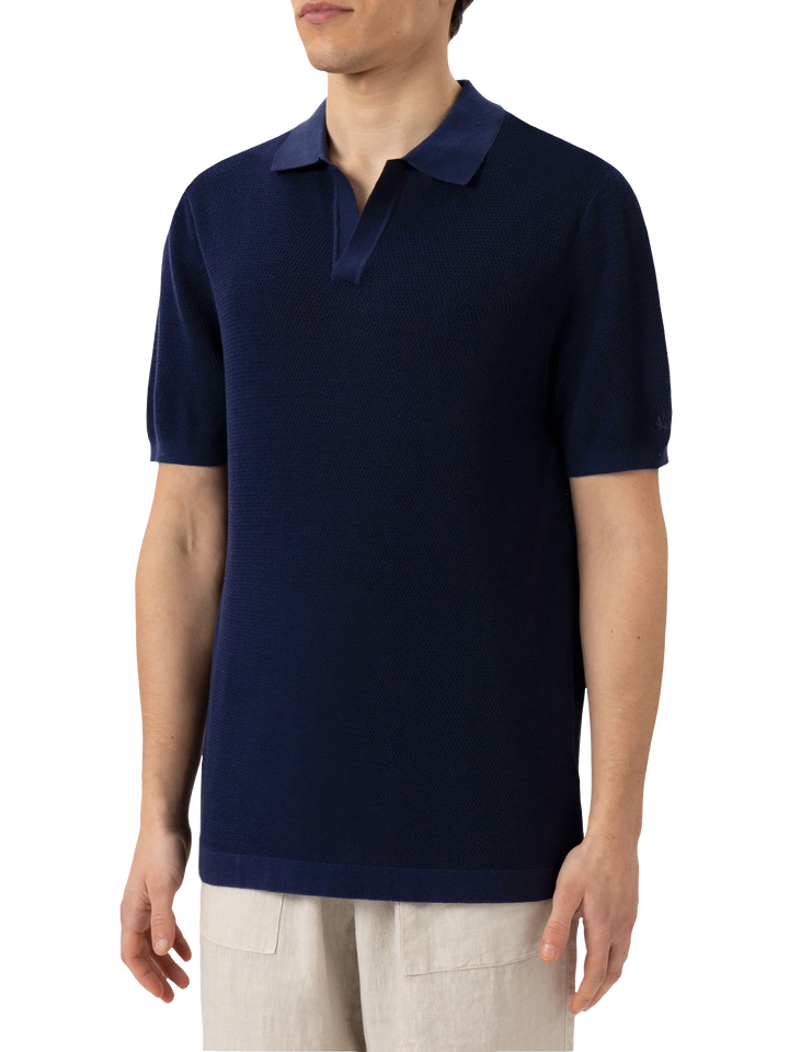 Sloan – Poloshirt aus marineblauem Mesh-Strick
