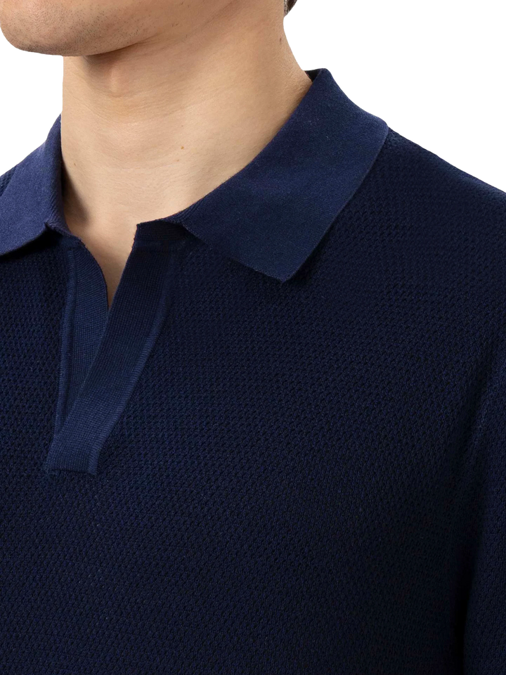 Sloan – Poloshirt aus marineblauem Mesh-Strick