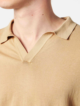 Sloan beige knitted buttonless polo shirt