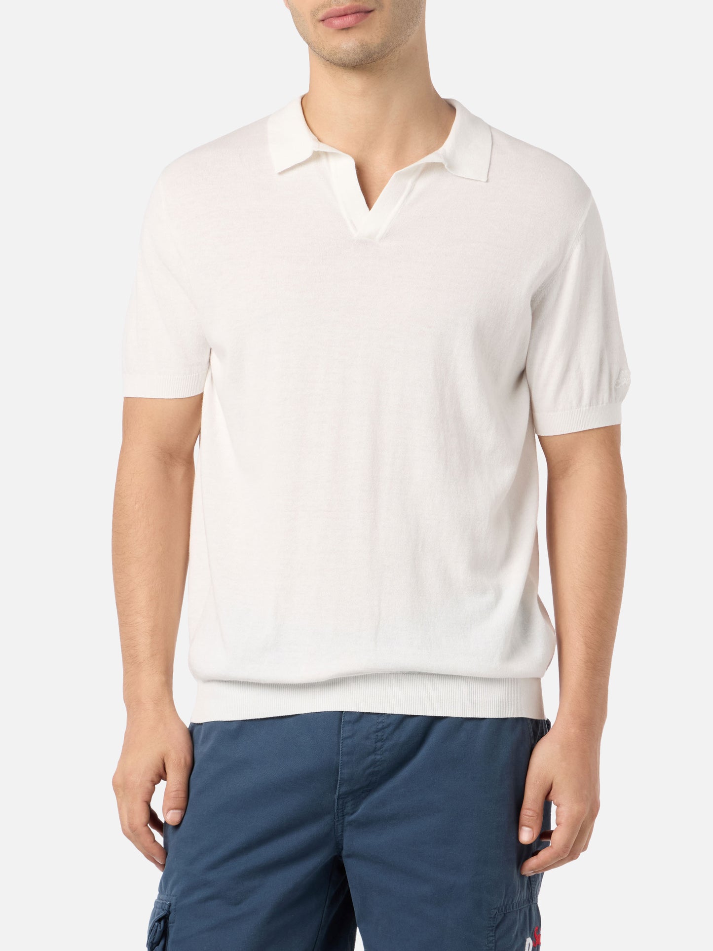 Off-cream buttonless knitted polo shirt Sloan - MC2 Saint Barth