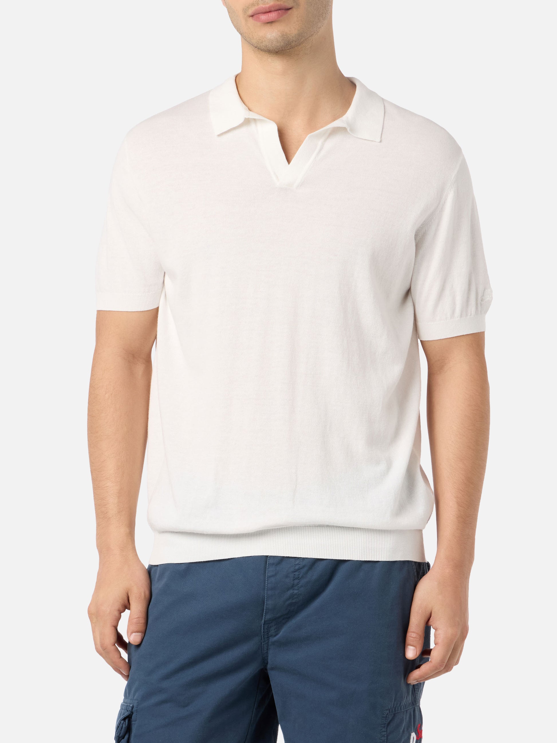 Off-cream buttonless knitted polo shirt Sloan - MC2 Saint Barth