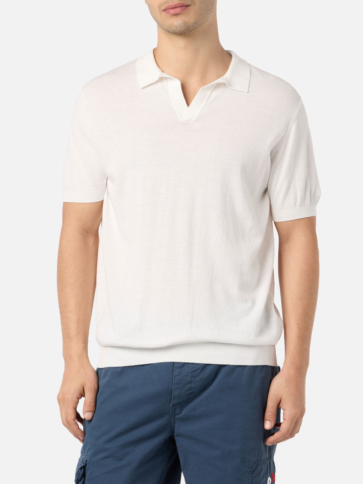 Polo in maglia Sloan senza bottoni color burro