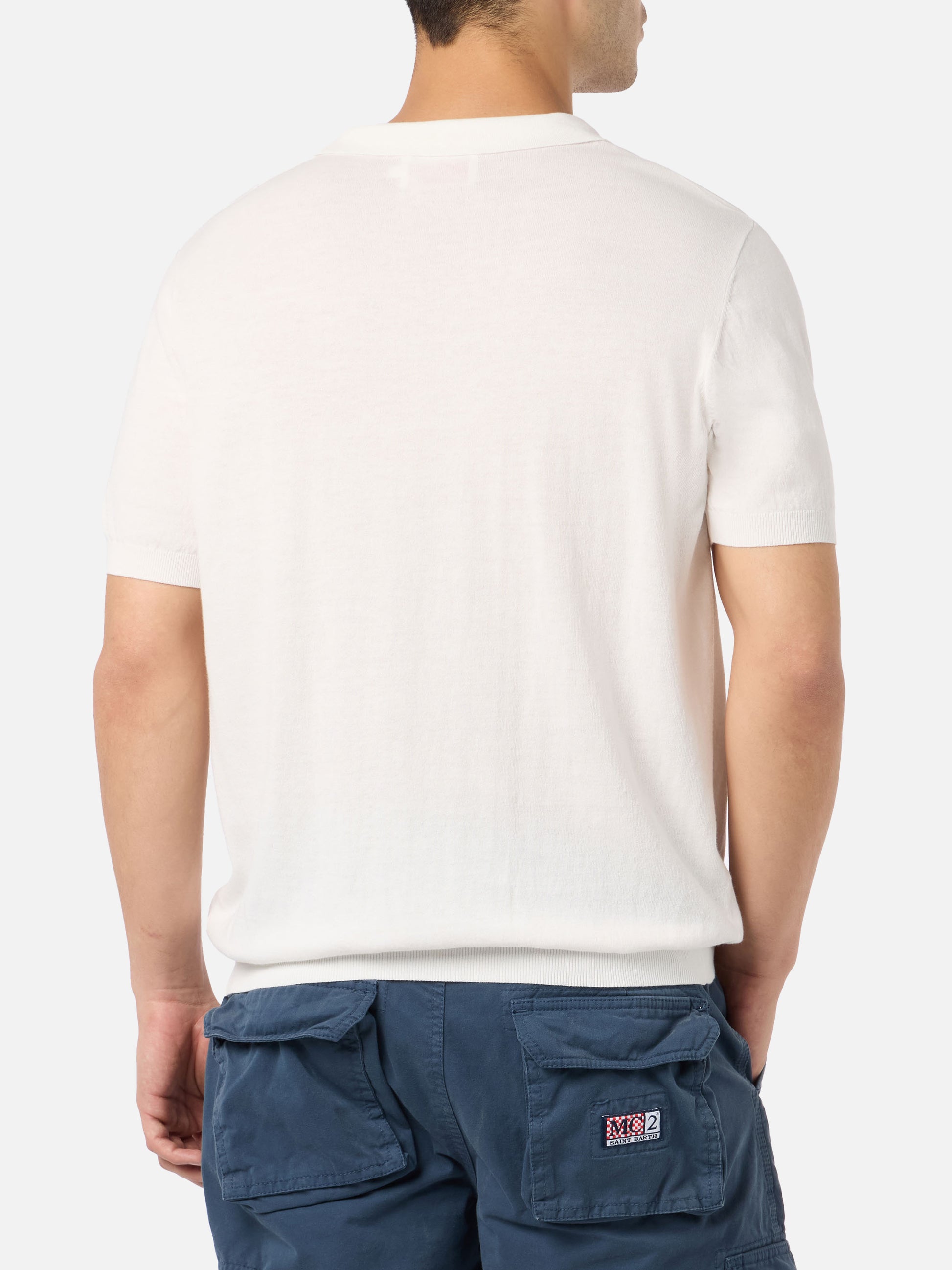 Off-cream buttonless knitted polo shirt Sloan - MC2 Saint Barth