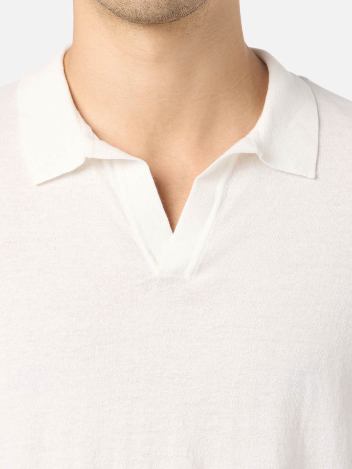 Polo in maglia Sloan senza bottoni color burro