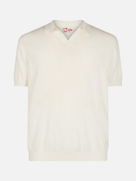 Off-cream buttonless knitted polo shirt Sloan - MC2 Saint Barth