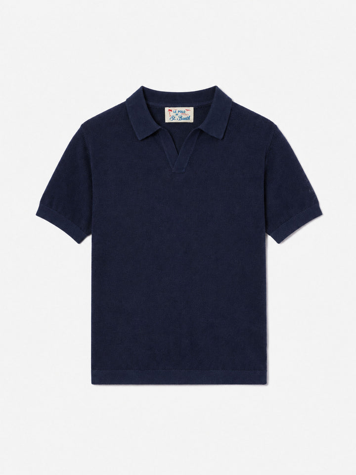 Sloan Jr marineblaues gestricktes Poloshirt 