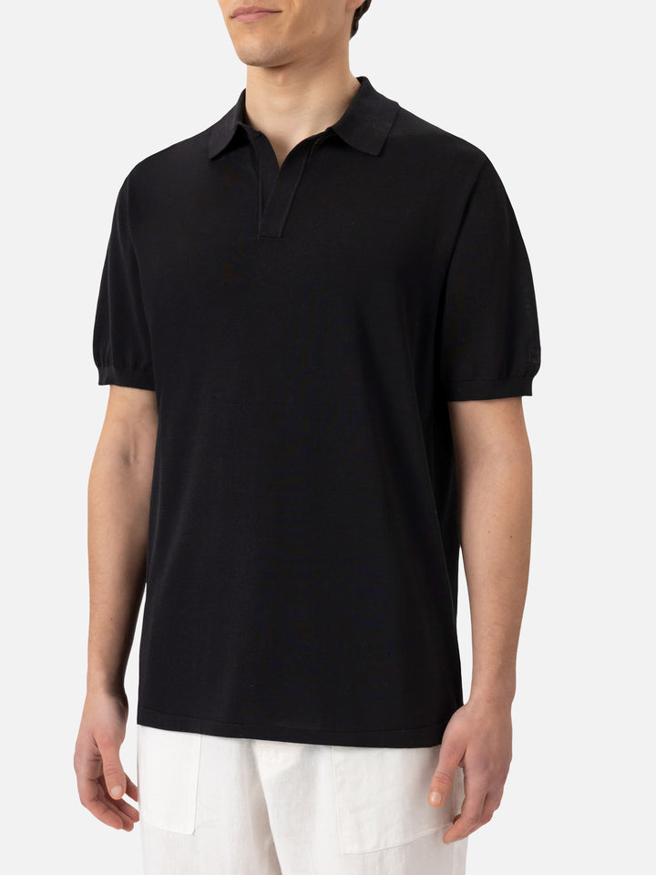 Sloan – Schwarzes Poloshirt aus Seiden- und Baumwollstrick