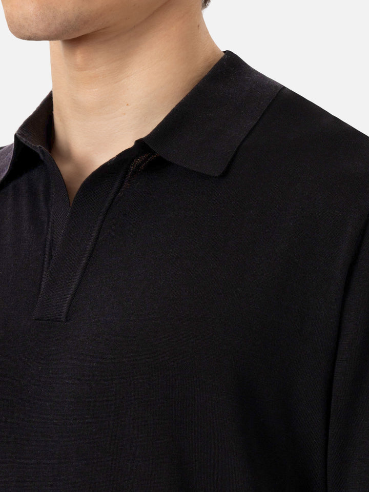 Sloan – Schwarzes Poloshirt aus Seiden- und Baumwollstrick