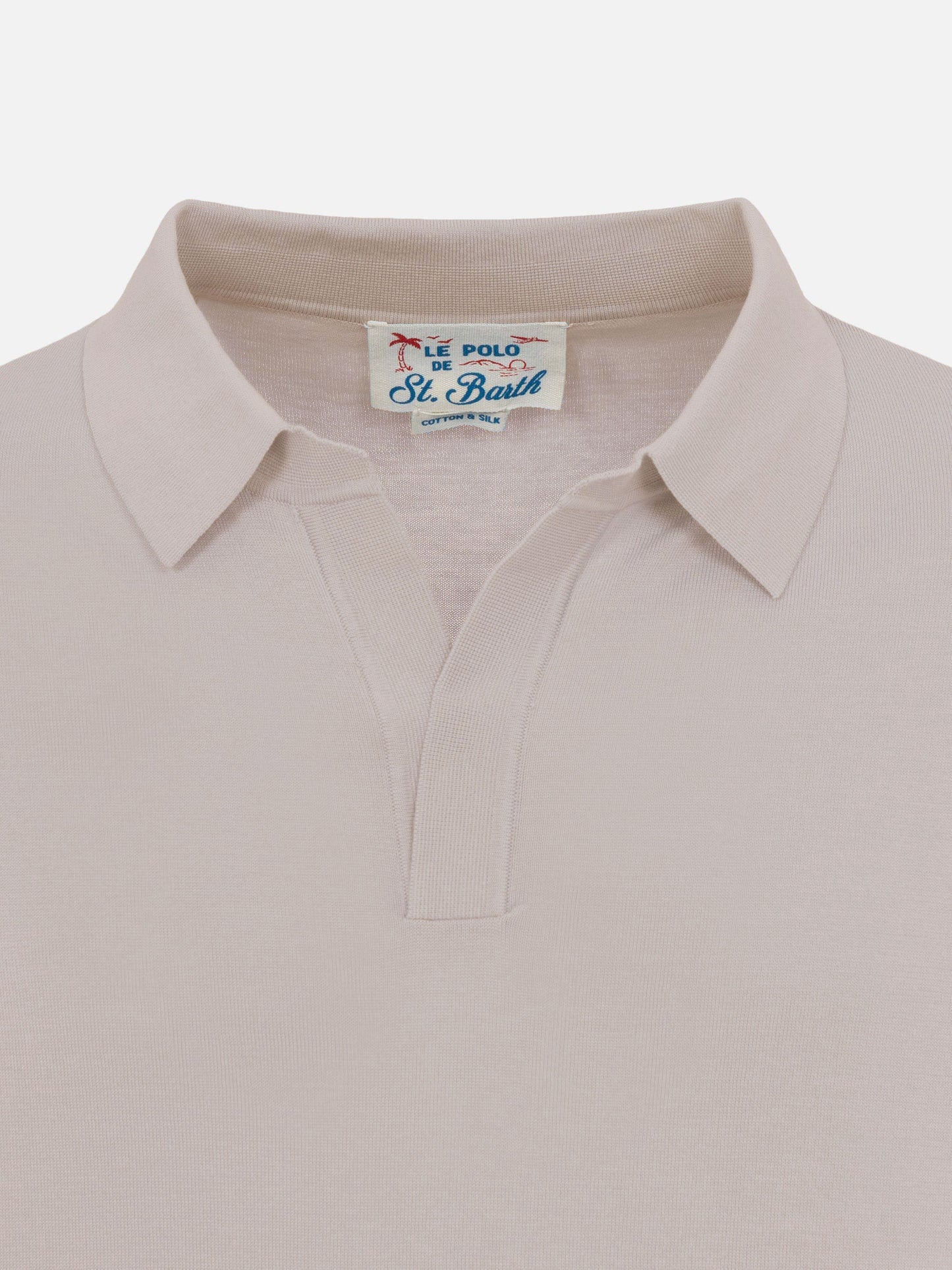 Sloan beige silk cotton knitted polo shirt